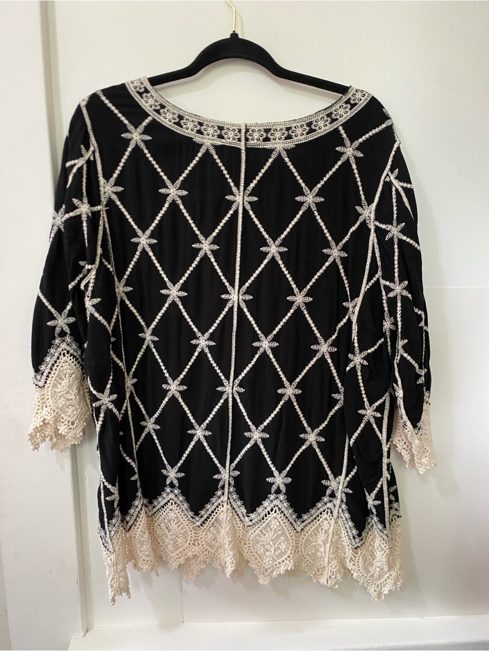 Cato Black Tunic with Cream Crochet Trim - Picture 5 of 6